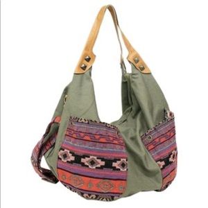 Luck Brand Mexicali Slouchy Green Canvas Hobo Bag